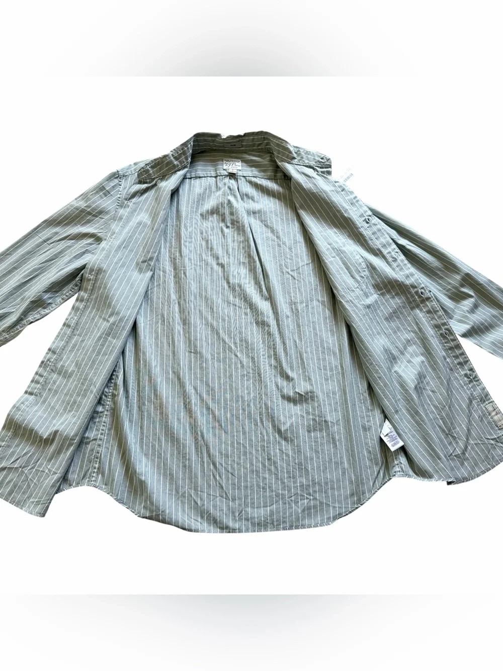 J. Crew Men’s Slim Fit Striped Button Down Shirt Large Green White Stretch NWT